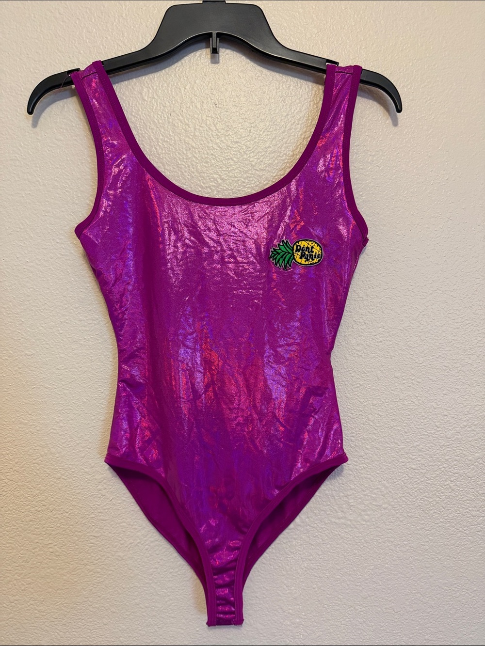Forever 21 Metallic Magenta Scoop-Back Bodysuit with Pineapple Patch